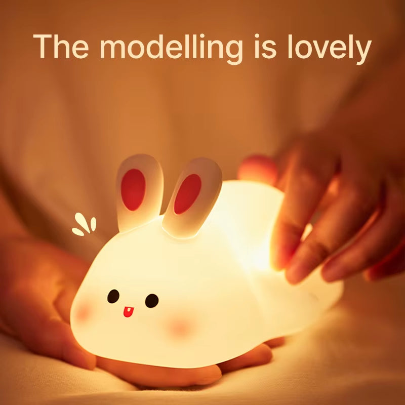 Cute Rabbit Rechargeable Silicone Night Lamp Touch Sensor Big Face Rabbit Light Timing USB Light for Kids Gift Party Decor Lampada Coniglio LED Ricaricabile – Luce Notturna Morbida con Sensore Touch (3 Livelli) Rechargeable Bunny LED Night Light – Soft Silicone, Touch Sensor, 3 Brightness Levels