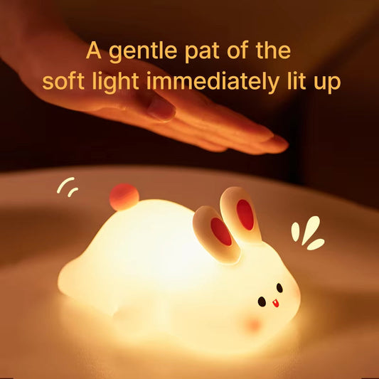 Cute Rabbit Rechargeable Silicone Night Lamp Touch Sensor Big Face Rabbit Light Timing USB Light for Kids Gift Party Decor Lampada Coniglio LED Ricaricabile – Luce Notturna Morbida con Sensore Touch (3 Livelli) Rechargeable Bunny LED Night Light – Soft Silicone, Touch Sensor, 3 Brightness Levels